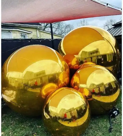 Grande bola de espelho inflável dourada, Bola espelhada de globo de aço inoxidável, adição