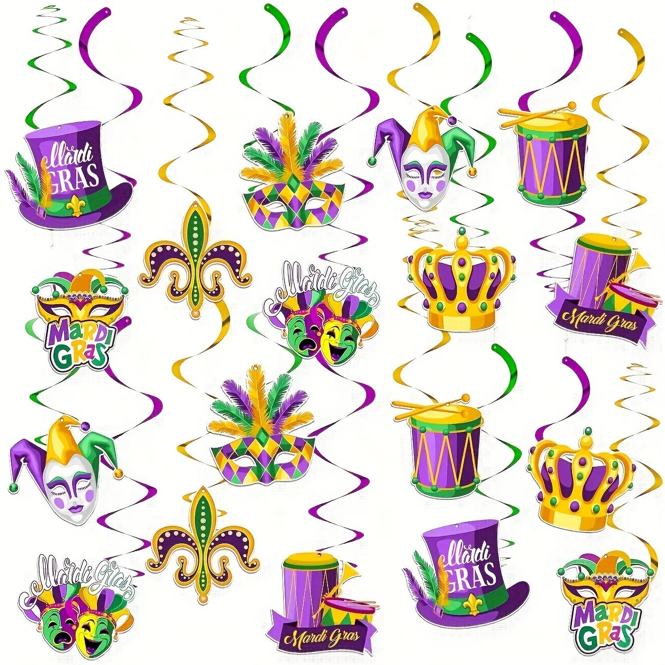 Decorações de redemoinho para pendurar no carnaval - 36 peças máscara coroa carnaval