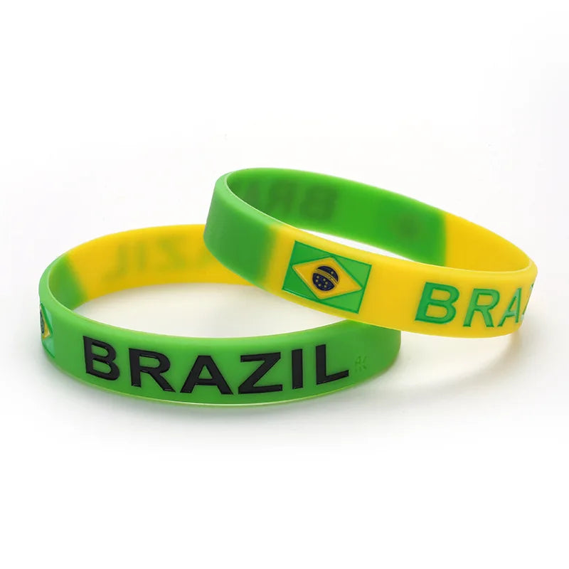 2 Pulseiras de borracha com bandeira do Brasil, pulseiras de torcida para fãs do Brasil