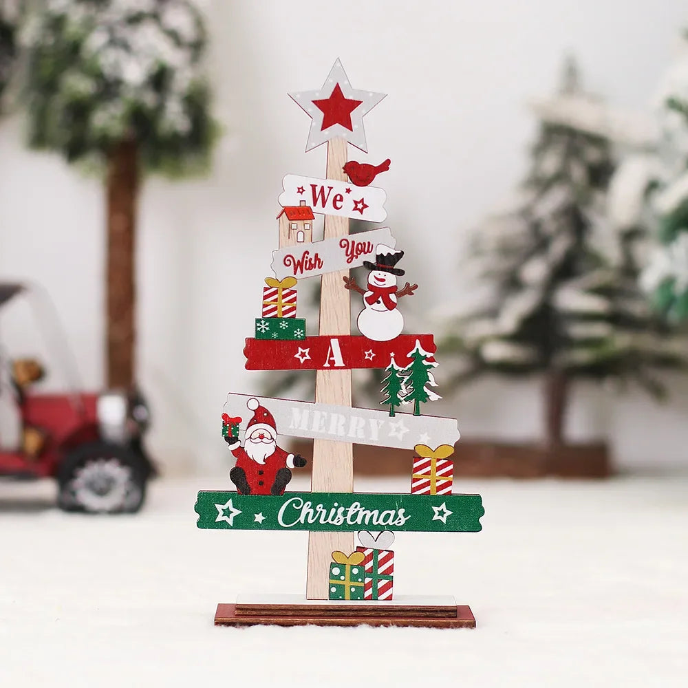 Árvore de Natal de mesa faça você mesmo, placa decorativa de madeira para Nata