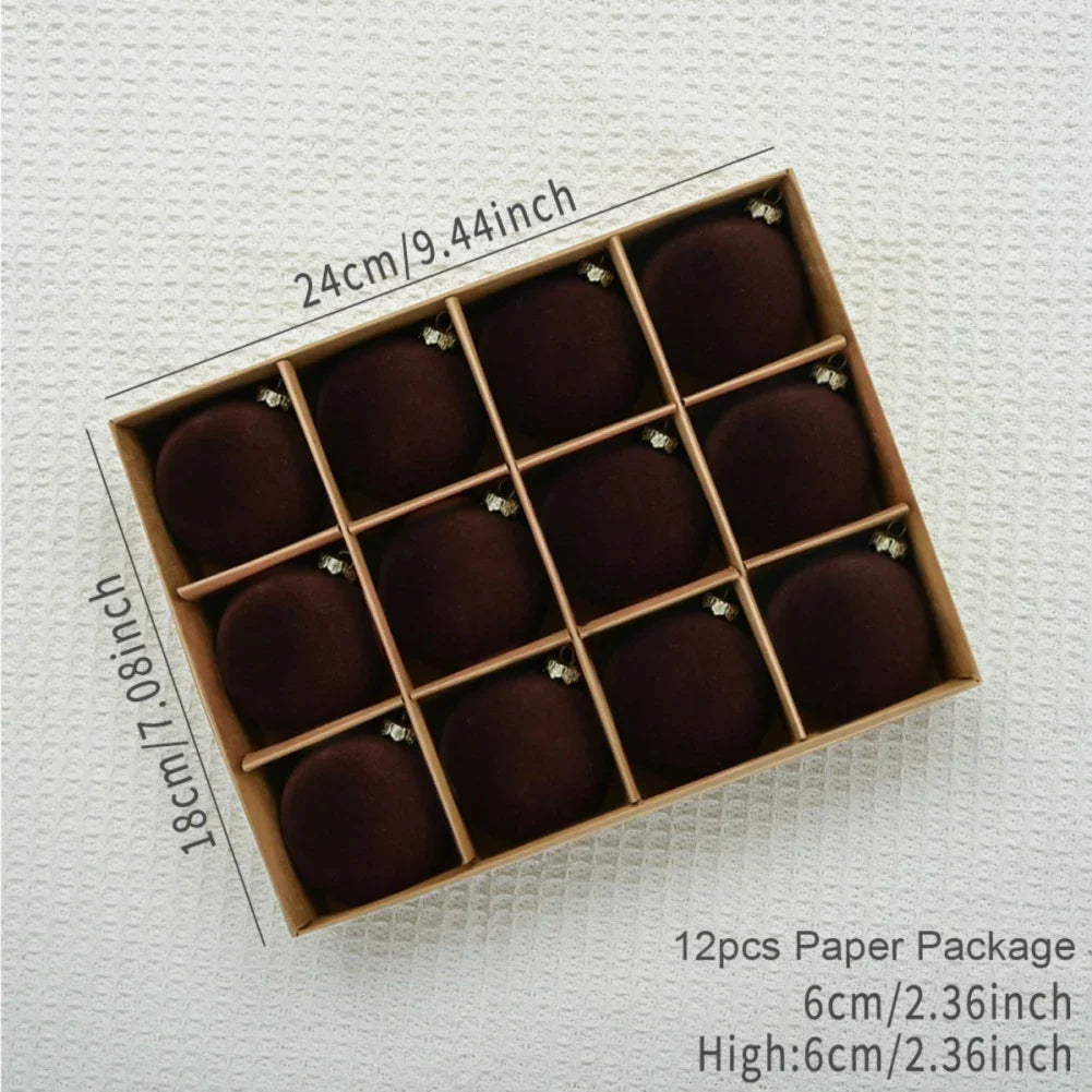 Bola de árvore de Natal reunida Veludo - 12 peças de enfeite de árvore bolas reunidas