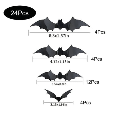 Morcegos 3D 12/48/60/72 Peças de Decoração de Morcego de Halloween e 4 Tamanhos