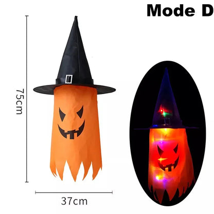 10 Peças de decoração suspensa de Halloween, chapéus de bruxa fantasma iluminados