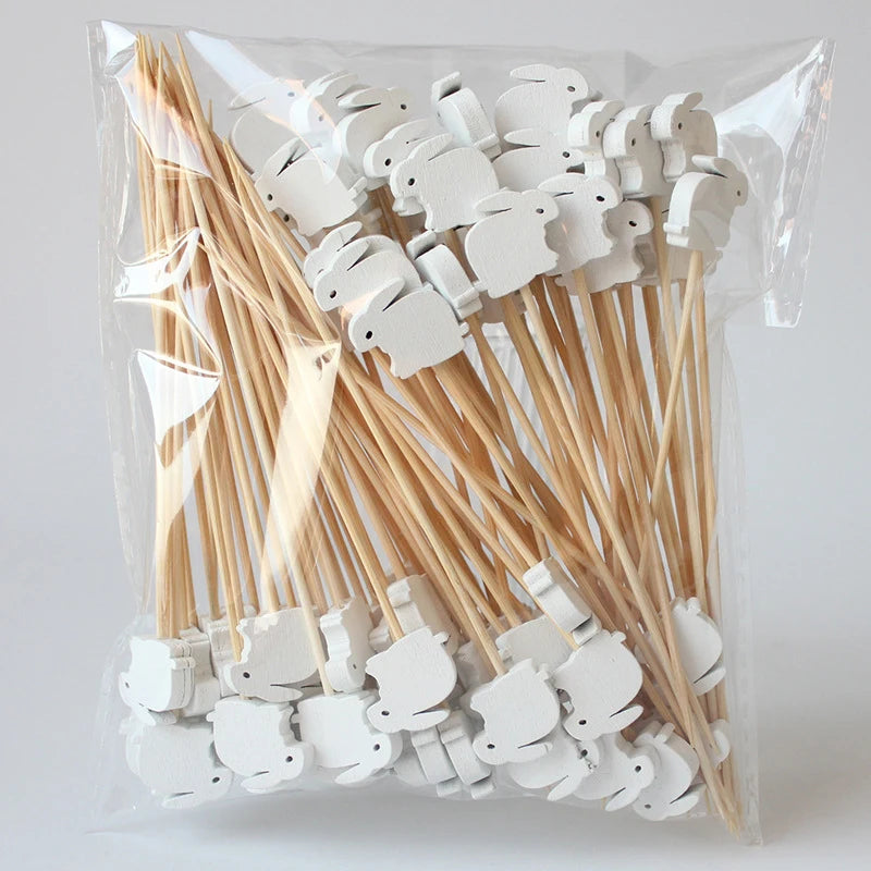 Palitos Páscoa Coelho 100 Peças Palhetas de Frutas de Coelho de Páscoa, Palitos Coquetel