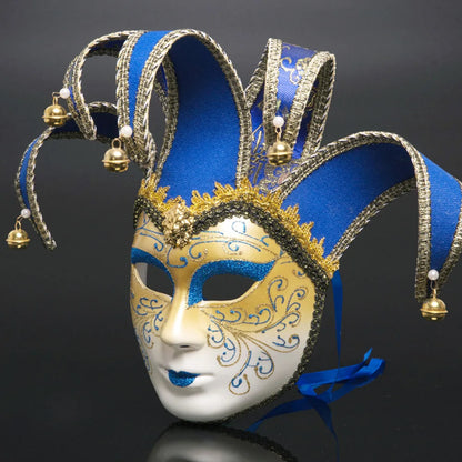 Máscara Veneziana de Corte em Tons de Azul e Dourado, Inspirada nos Tradicionais Carnavais de Veneza