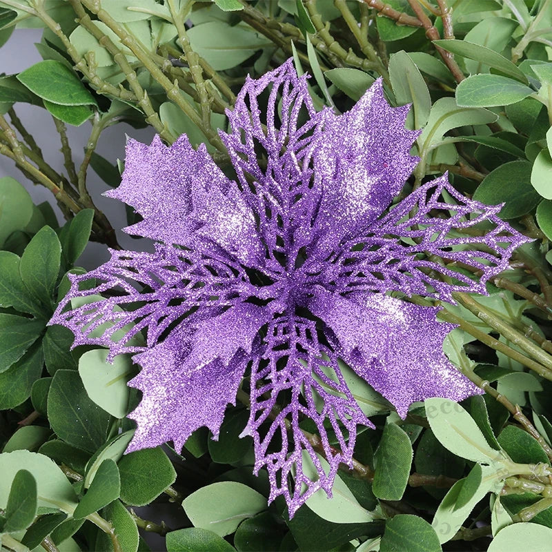 Flores pingente glitter natal 10 Peças natal de simulação de plástico decorativa de flores