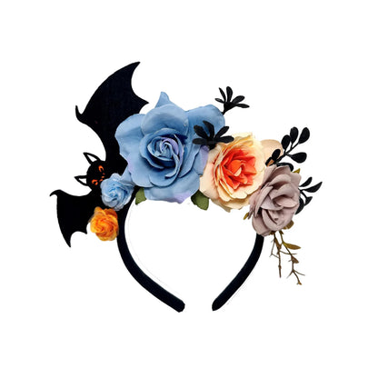 Tiara de Halloween morcegos aranhas rosa halo flores coroa cabeça gótica rosa morcego