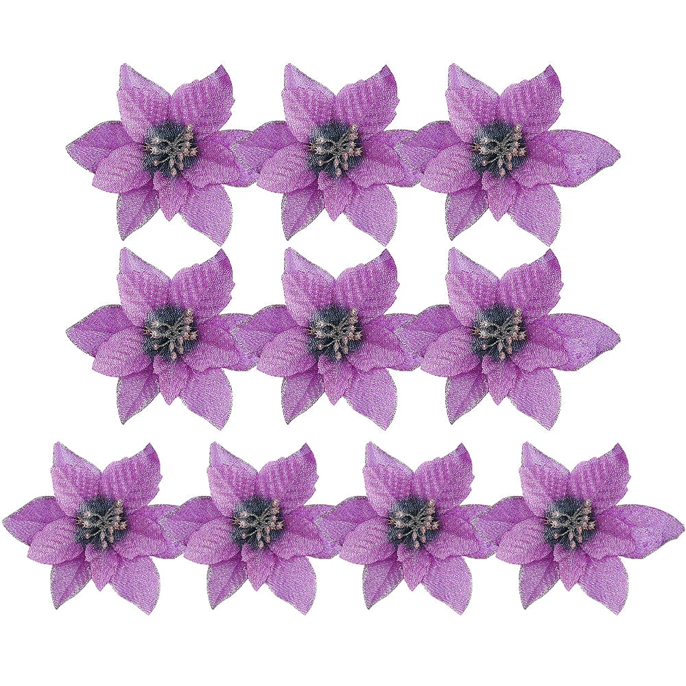 Flores Natal Glitter Artificial 10/100 peças de Enfeite de Árvore de Natal de Poinsétia Glitter