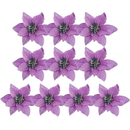 Flores Natal Glitter Artificial 10/100 peças de Enfeite de Árvore de Natal de Poinsétia Glitter