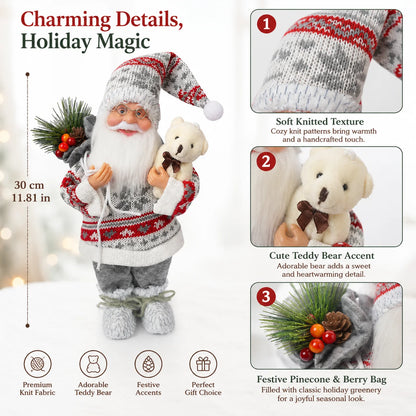 Papai Noel de Urso (Vermelho e Cinza) Enfeite de Natal Papai Noel Pé, Decoração Plástico