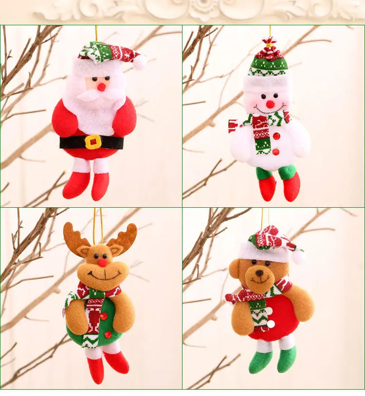 Kits Enfeites Natal Pelúcia Papai Noel e Neve Rena e Urso com Roupinha Verde e Vermelho