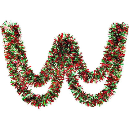 Festão de Natal Metálico com Detalhes de Árvores e Flocos de Neve em Vermelho e Branco