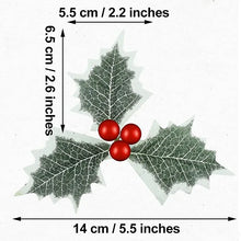 Carregar imagem no visualizador da galeria, 20 peças de bagas de azevinho artificiais com folhas verdes folhas
