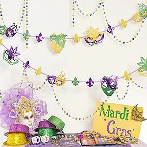 3 peças banner de serapilheira carnaval roxo amarelo verde glitter  guirlanda