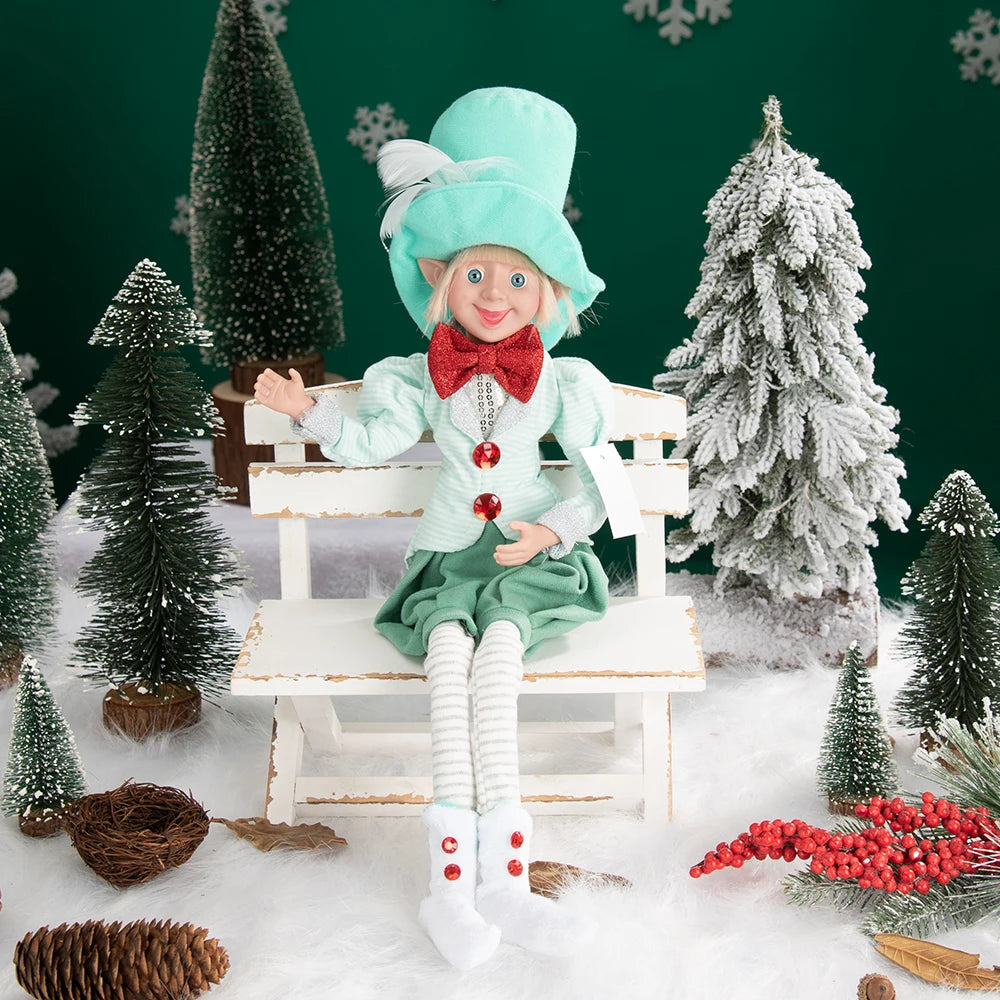 Elfo Decorativo para Shopping, Elfo Estatueta Pelúcia Artesanal Natal Vermelho, Verde, Rosa e Vinho