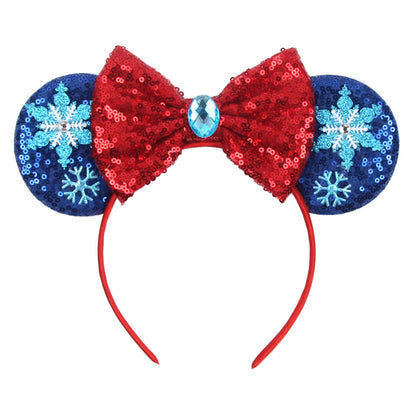 Tiara de orelhas de Disney iluminada de luxo com laço piscante e estampa de bolinhas