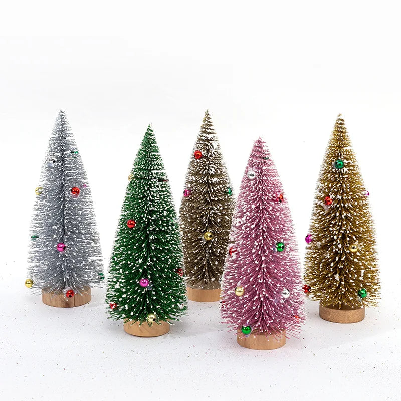Árvores de Natal em Miniatura de Mesa - Pinheiro Artificial com Base de Madeira, Enfeite