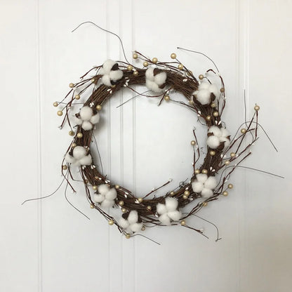 Guirlanda de flores de algodão seco, guirlanda de Natal, pingente de porta, decoração