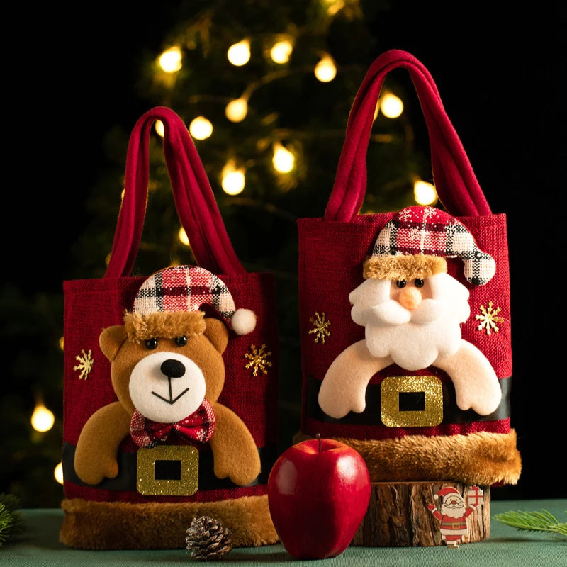 Sacola presente Natal linho decoração Bolsa de boneca de presente de Natal Bolsa