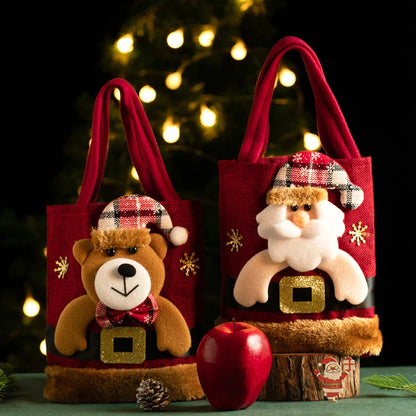 Sacola presente Natal linho decoração Bolsa de boneca de presente de Natal Bolsa