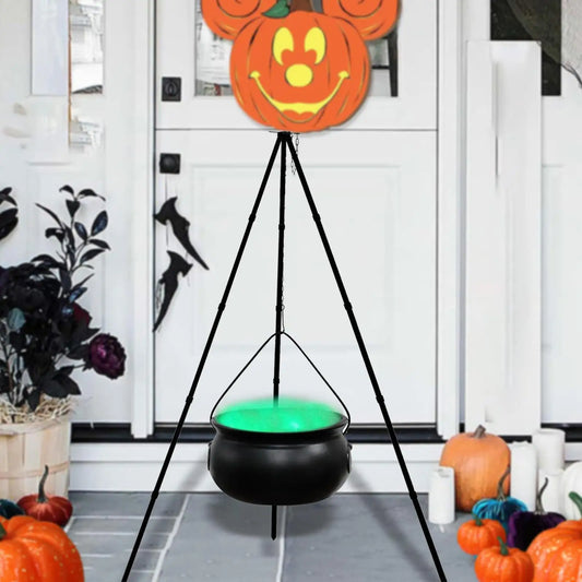 Caldeirão de bruxas de Halloween no tripé com luzes temporizador, decorações Halloween