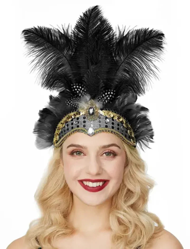 Fitas de cabelo para carnaval, acessórios de carnaval, fascinador de penas, máscara