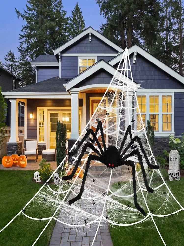 Aranhas Grandes Iluminadas de Halloween Adereços de Aranha Peluda Realista Halloween