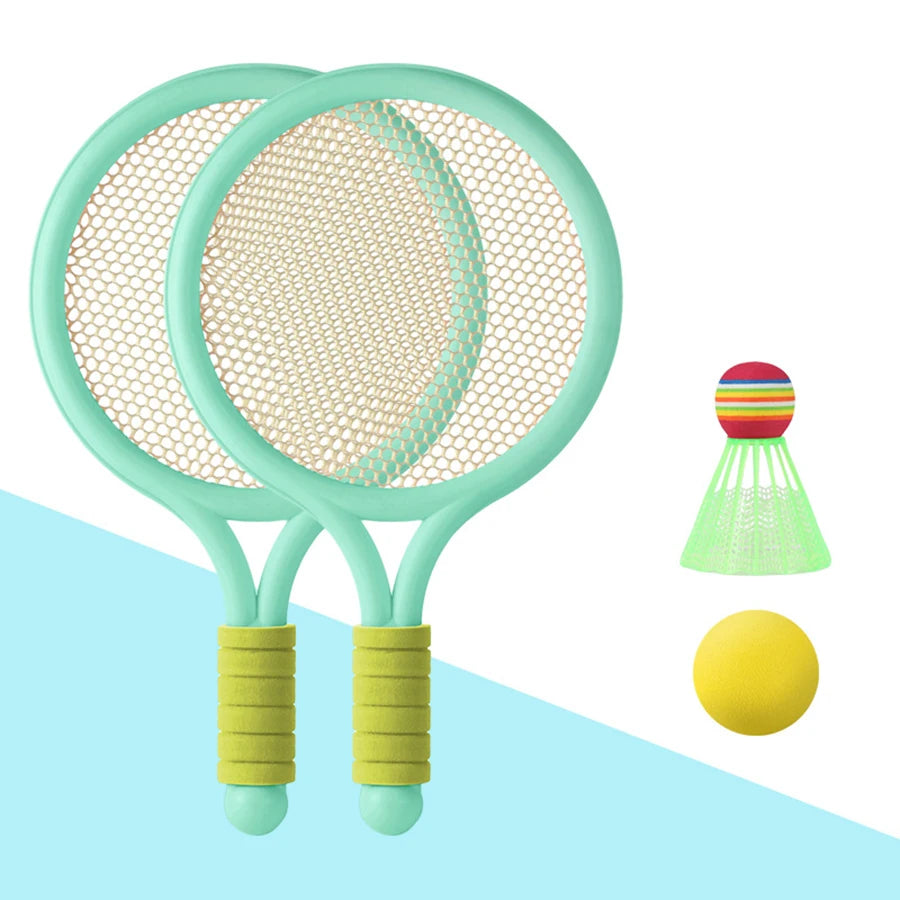 Conjunto de tênis de badminton todas idades com bola azul e verde