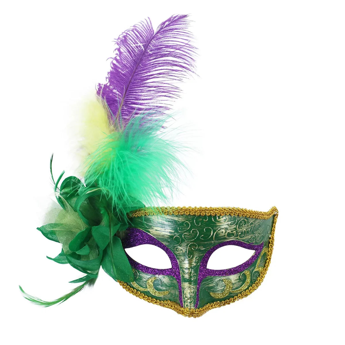 Máscara emplumada Carnaval desenho Carnaval Verde Roxo Amarelo PVC