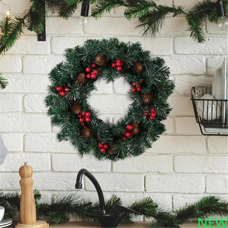 Guirlandas De Natal Verde 40cm Aramado Para Porta Verde-escuro com luz LED