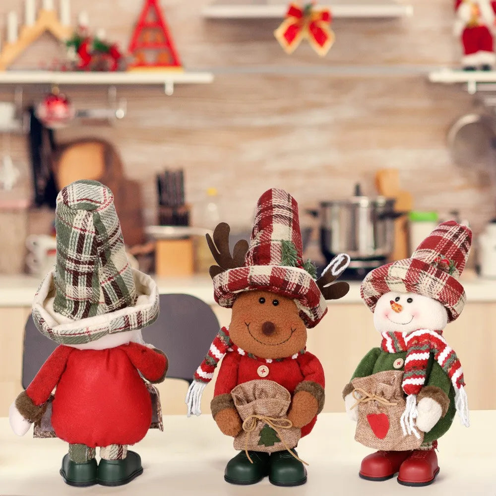 Boneco Ornamentos de Boneco Pelúcia Natal Papai Noel Sentado Boneco de Neve e Alce