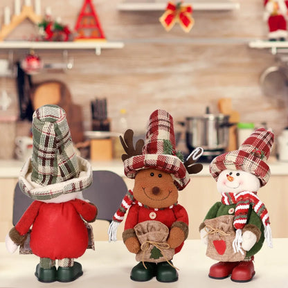 Boneco Ornamentos de Boneco Pelúcia Natal Papai Noel Sentado Boneco de Neve e Alce