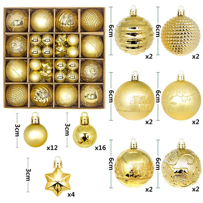 Bolas Natal 44 Unidades de Bolas para Enfeitar Árvore de Natal, Ouro Branco, Tamanho Real