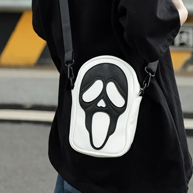 Bolsa transversal com rosto de fantasma refletivo de Halloween para mulheres e homens