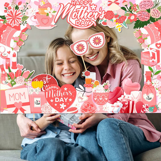 Plaquinha Dia das Mães Adereços para cabine de fotos do Dia das Mães com tema floral rosa