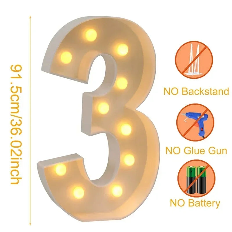 Moldura de letreiro com números iluminados de 4 pés com 60 números grande lâmpadas