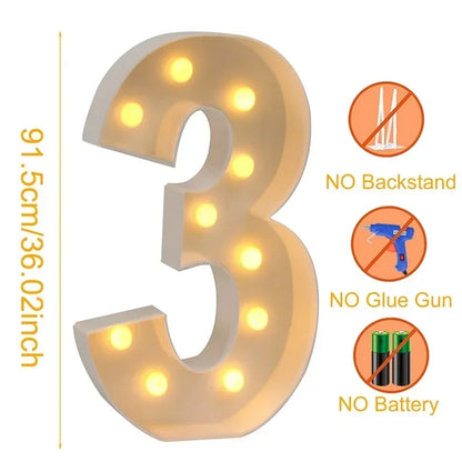 Moldura de letreiro com números iluminados de 4 pés com 60 números grande lâmpadas