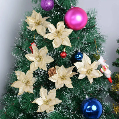 Glitter artificial flores de natal 24 peças grinaldas de árvore de natal