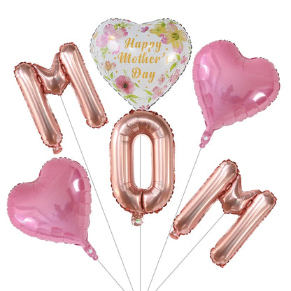 Kit Balão Metalizado e Bexigas Dia das Mães com Suporte Rose