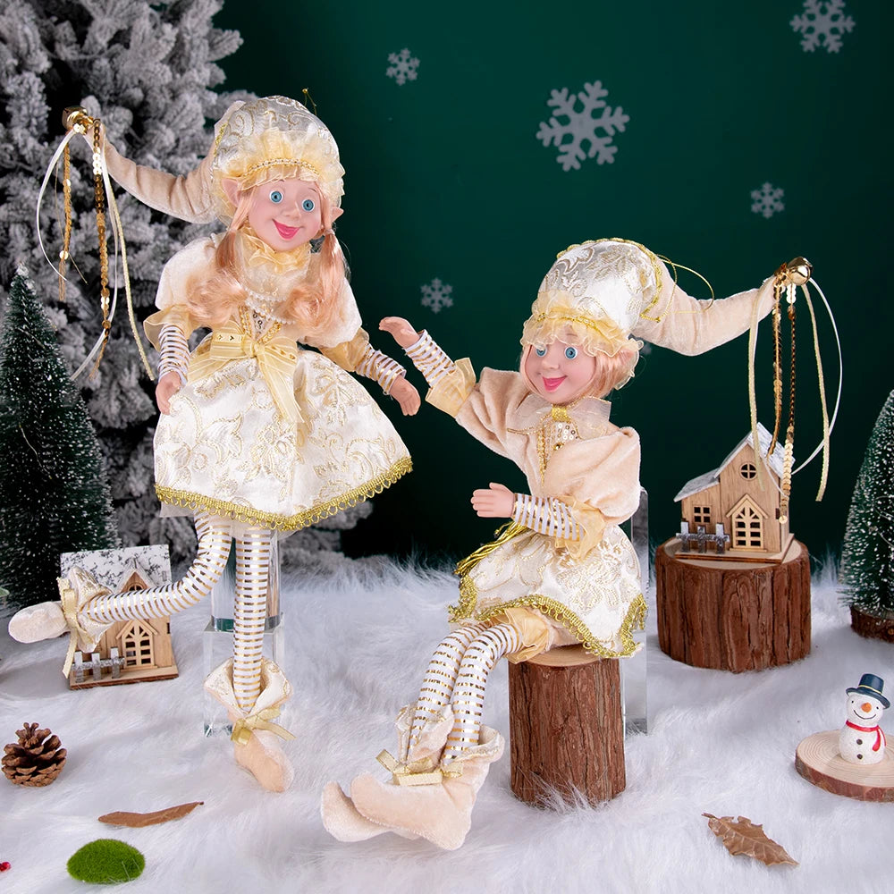 Conjunto de 2 elfos de Natal de 66 cm, adorável elfos vermelhos e verdes para pendurar