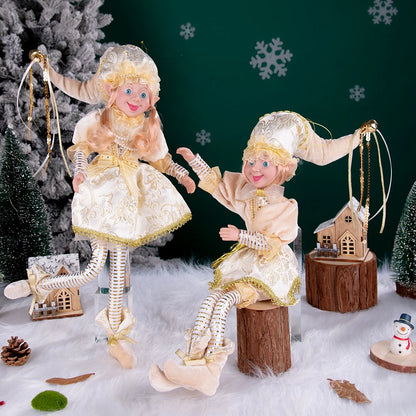 Conjunto de 2 elfos de Natal de 66 cm, adorável elfos vermelhos e verdes para pendurar
