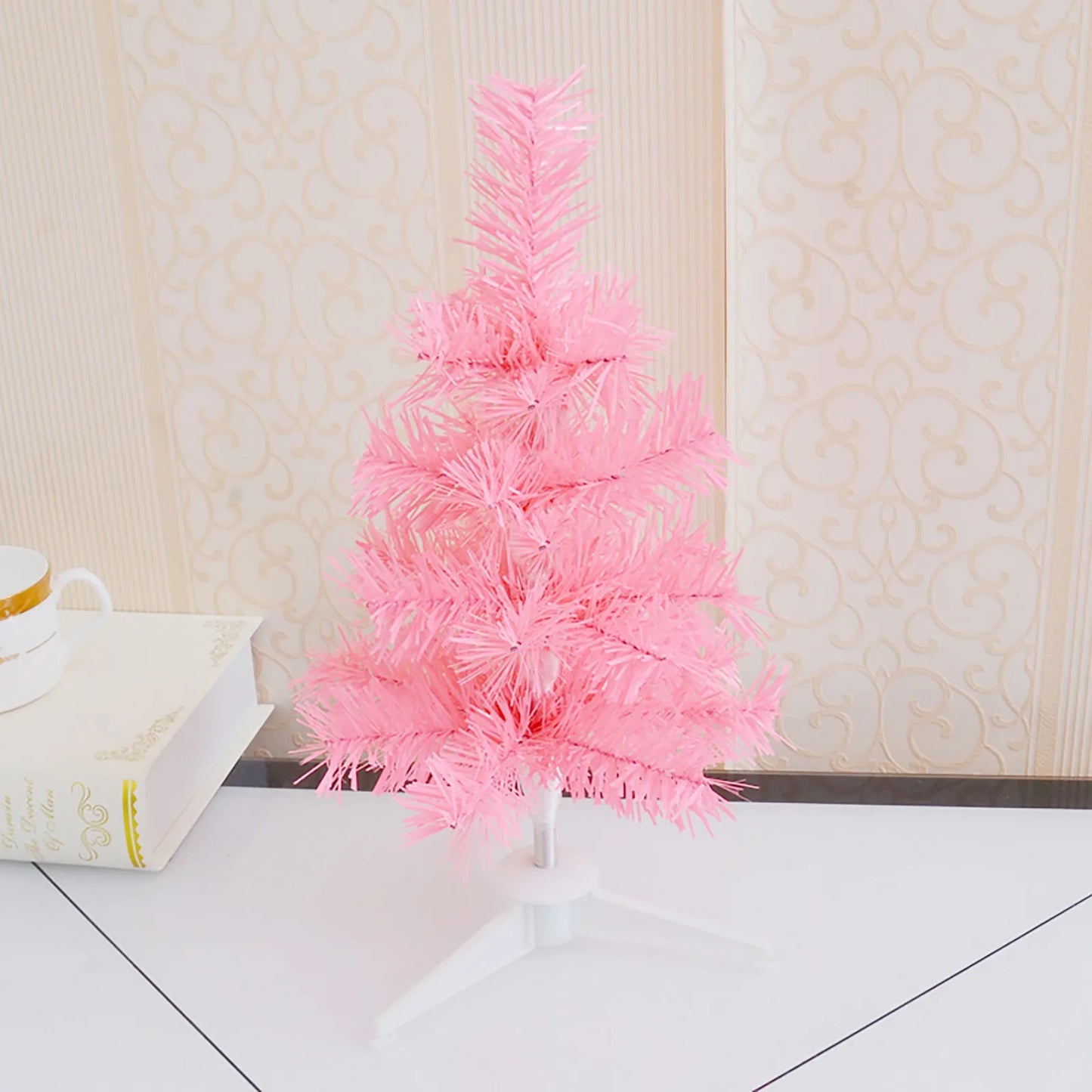 Árvore de Natal Rosa Mini Árvore de Natal de 1,6 m, Pontas de Ramo de PVC, Rosa Cerejeira