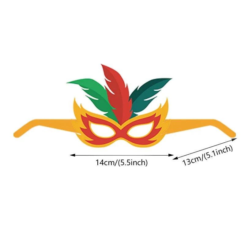 Máscaras de Carnaval com Óculos e Penas, Máscaras de Papel para Cosplay de Carnaval