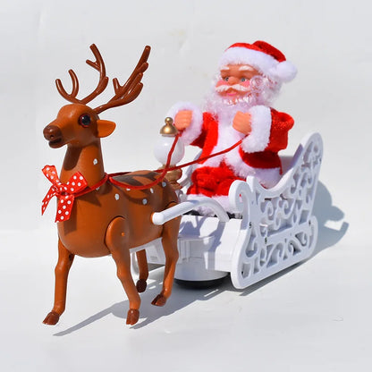 Papai Noel Veados puxando carrinho música elétrica de trenó de papai Noel e renas