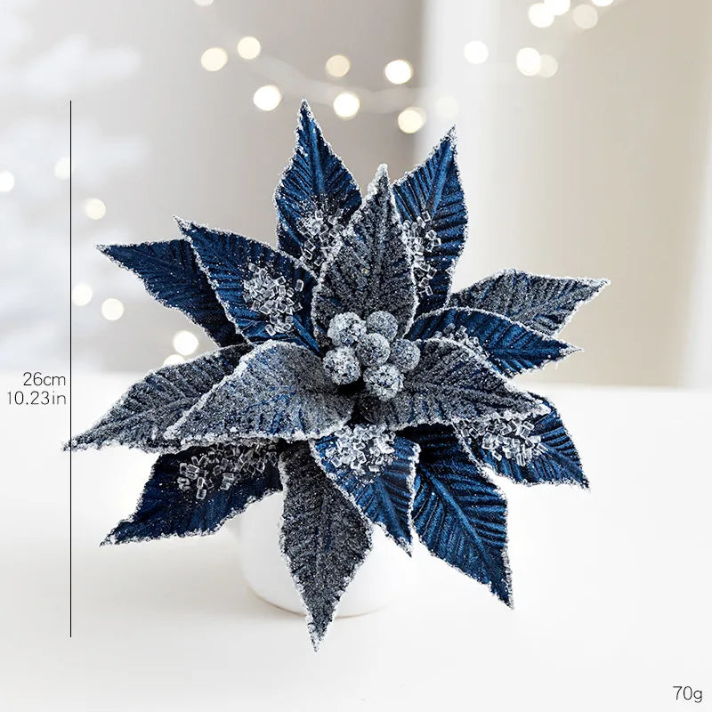 Flor De Natal Poinsétia Vermelho C/ Branco Enfeite e Árvore Terracota