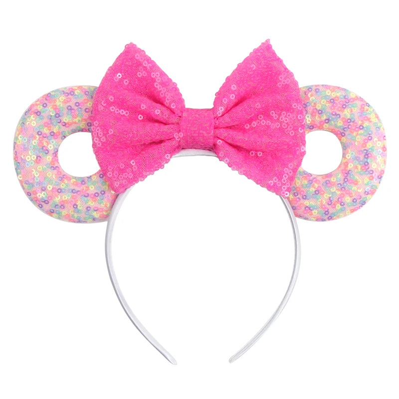 Tiara de orelhas de Disney iluminada de luxo com laço piscante e estampa de bolinhas