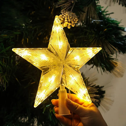 Estrela de natal árvore topper luzes led brilhante estrela lâmpada espumante luz