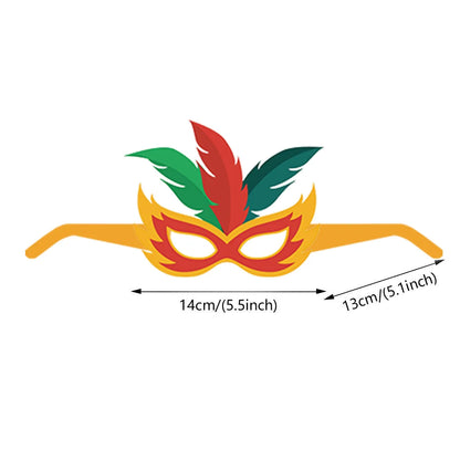 Máscaras de Carnaval com Óculos e Penas, Máscaras de Papel para Cosplay de Carnaval