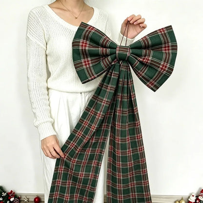 Laço Vermelho Gigante para Shopping, Laços Decorativos de Natal Grandes Fitas Longas Estilo Tartan ou Xadrez