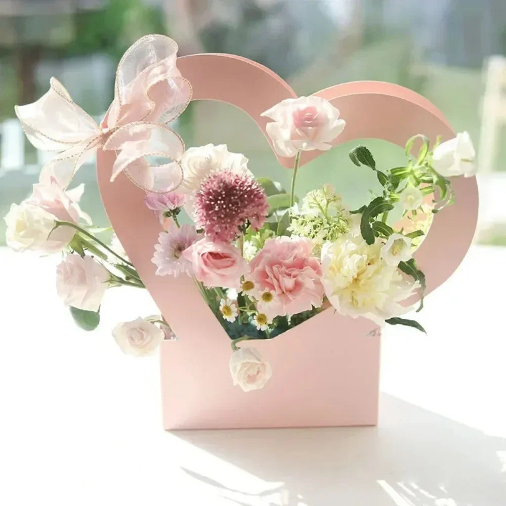 Sacola de flores amor conjunto de 10 peças cestos decorativos flores papelão dourados